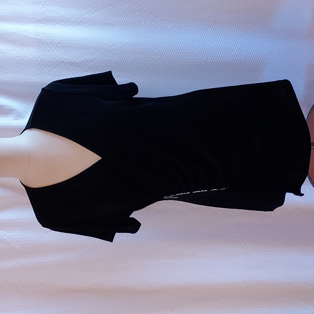 Chico's Travelers Women's Top Faux Wrap Zipper Ruching Black Slinky Fitted 2/M
